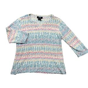 F D J  Large Multi Color 3/4 Sleeve Polyester Blend Ladies Top‎